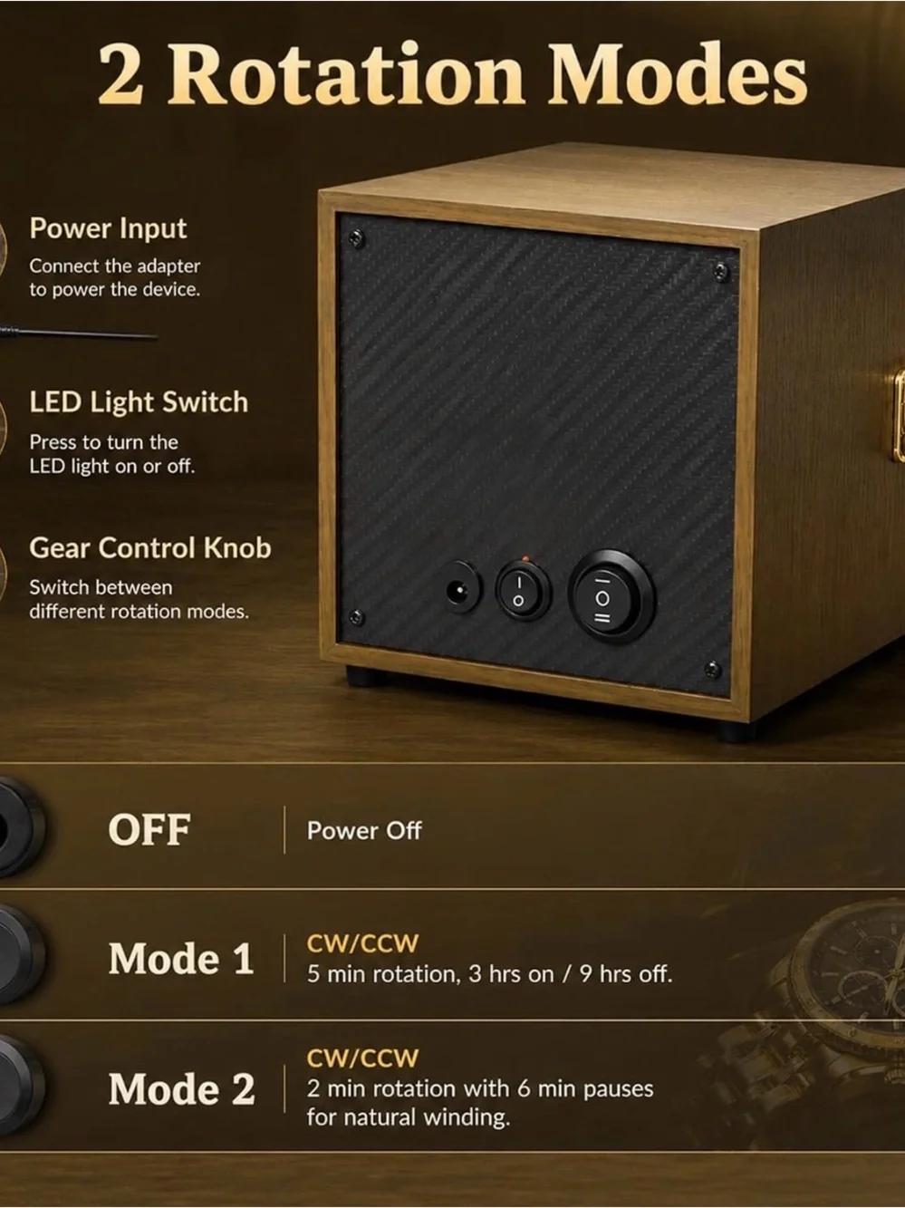 Automatic Watch Winder Case in Brown Wood Finish